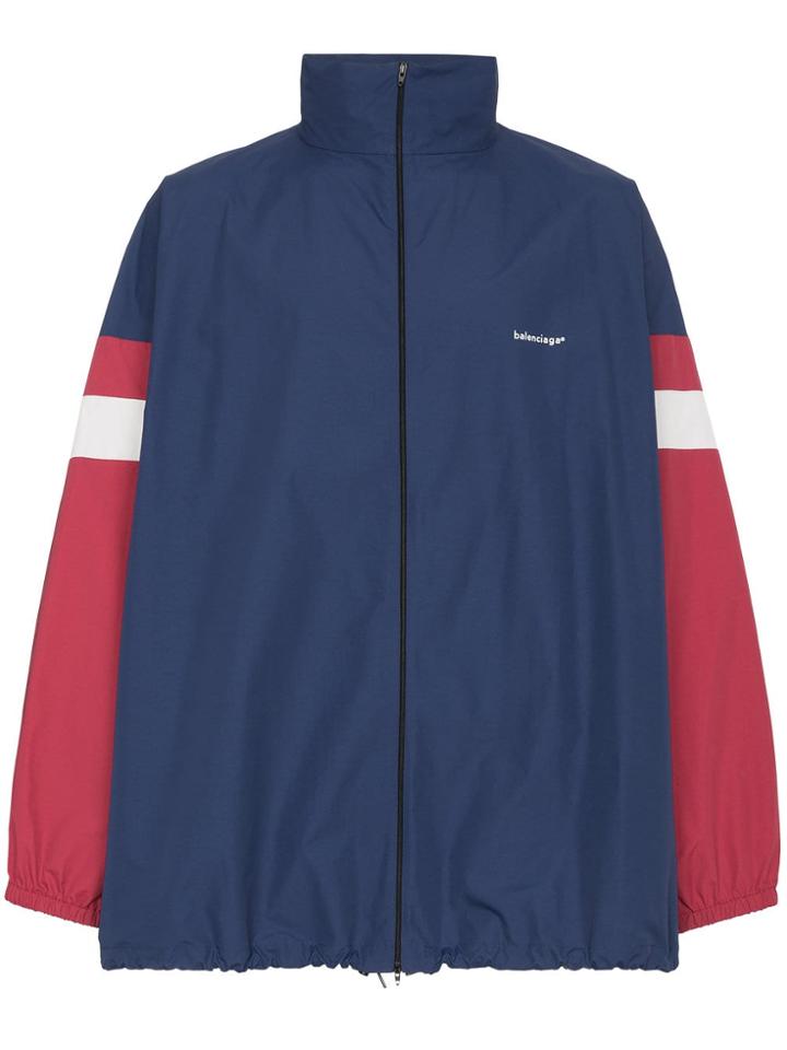 Balenciaga Logo Print Stripe Track Jacket - Blue