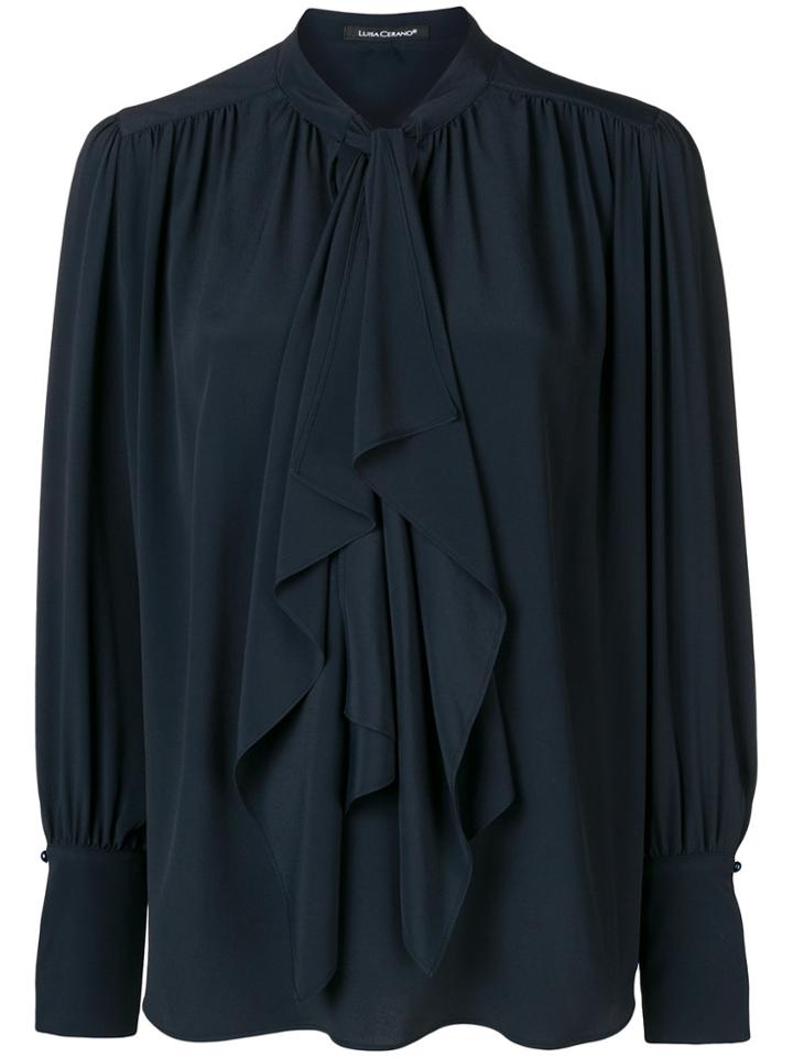 Luisa Cerano Ruffled Front Blouse - Blue