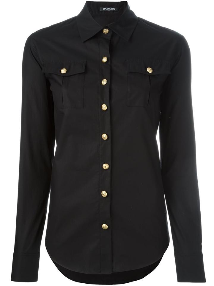 Balmain Classic Poplin Shirt, Women's, Size: 36, Black, Cotton