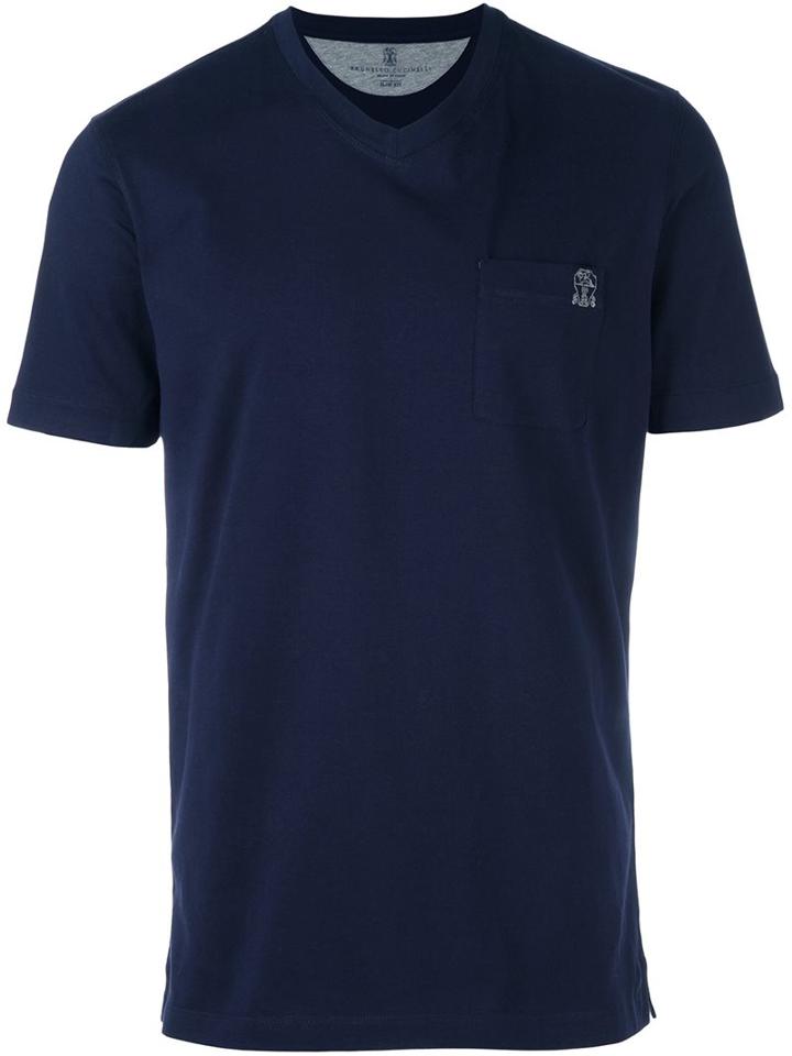 Brunello Cucinelli V-neck T-shirt, Men's, Size: Medium, Blue, Cotton
