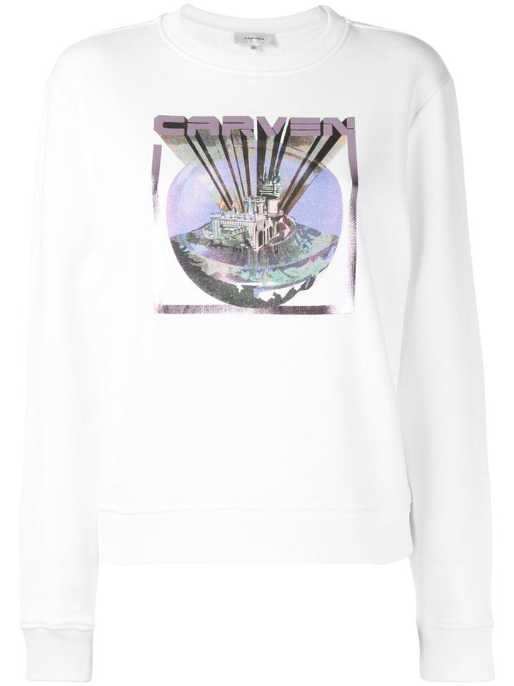 Carven - Castle Print Sweatshirt - Women - Cotton - L, White, Cotton