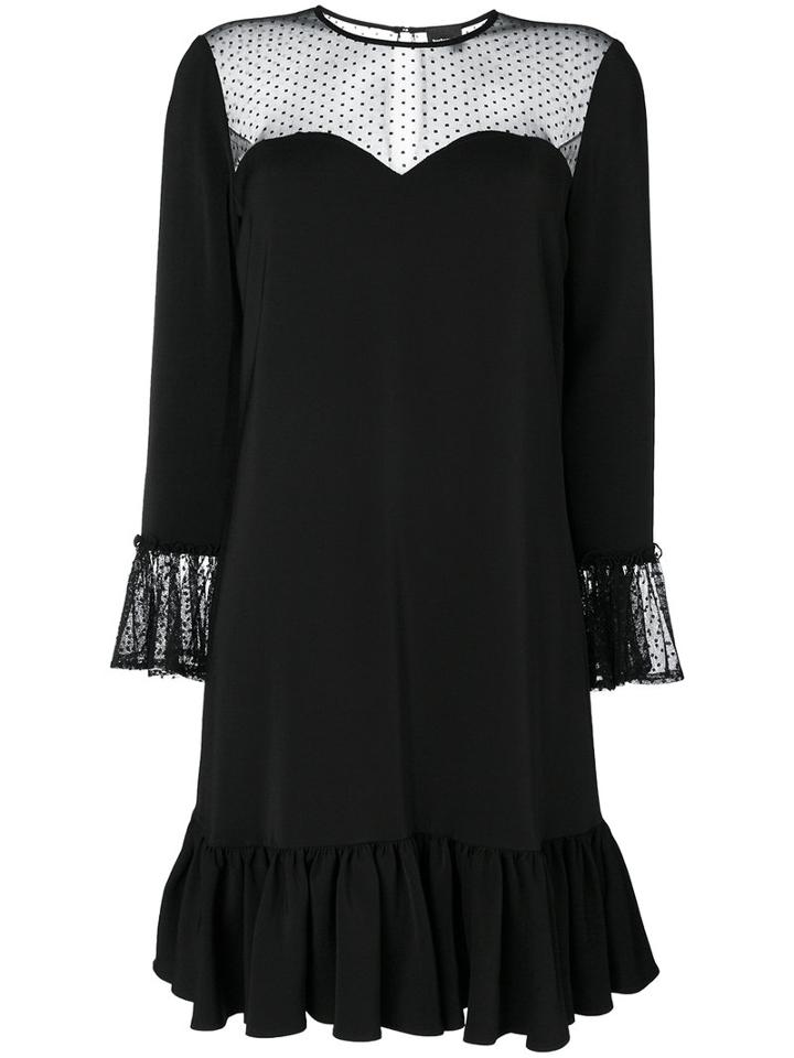 Just Cavalli - Mesh Frill Trim Dress - Women - Polyamide/spandex/elastane/viscose - 38, Black, Polyamide/spandex/elastane/viscose