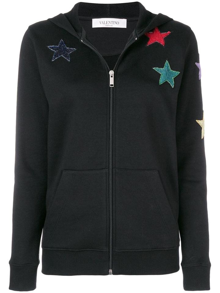 Valentino Star Embroidered Hoodie - Black