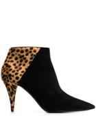 Saint Laurent Leopard Print Ankle Boots - Black