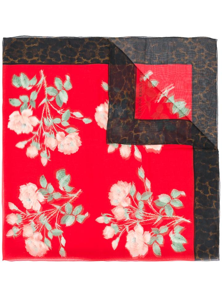 Alexander Mcqueen Floral Print Scarf - Red