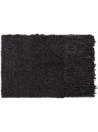 Aessai Black Fringed Merino Wool And Linen Blanket Scarf