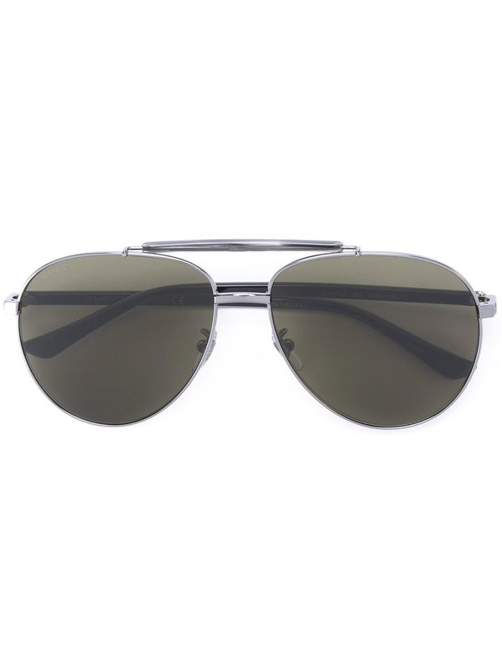 Gucci Eyewear Mixed Material Aviator Sunglasses, Men's, Size: 60, Grey, Acetate/metal