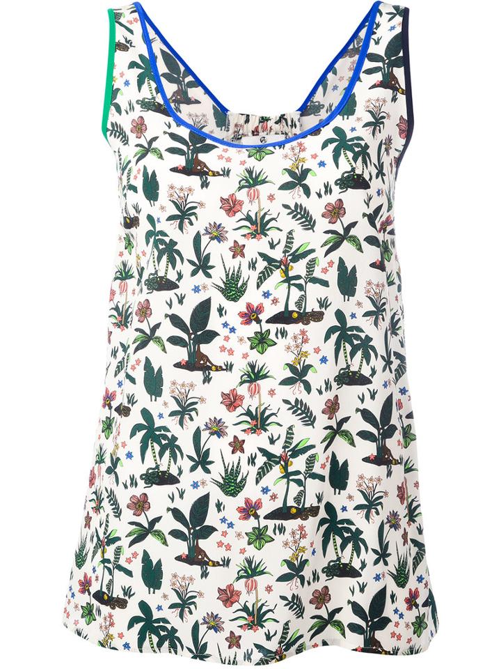 Ps By Paul Smith - Plant Print Tank Top - Women - Silk - 40, White, Silk