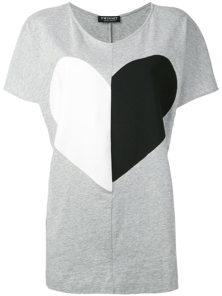 Twin-set - Heart-print T-shirt - Women - Cotton - S, Grey, Cotton