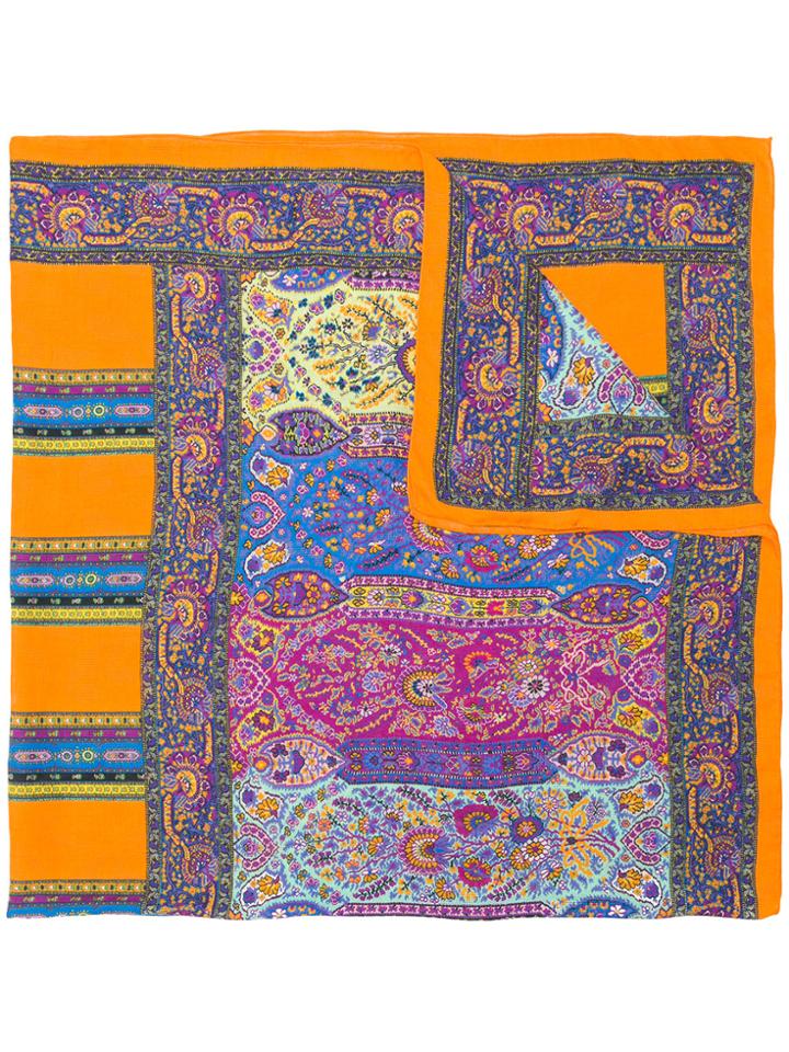 Etro Micro Floral Print Scarf - Yellow & Orange
