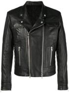 Balmain Leather Graphic Biker Jacket - Black