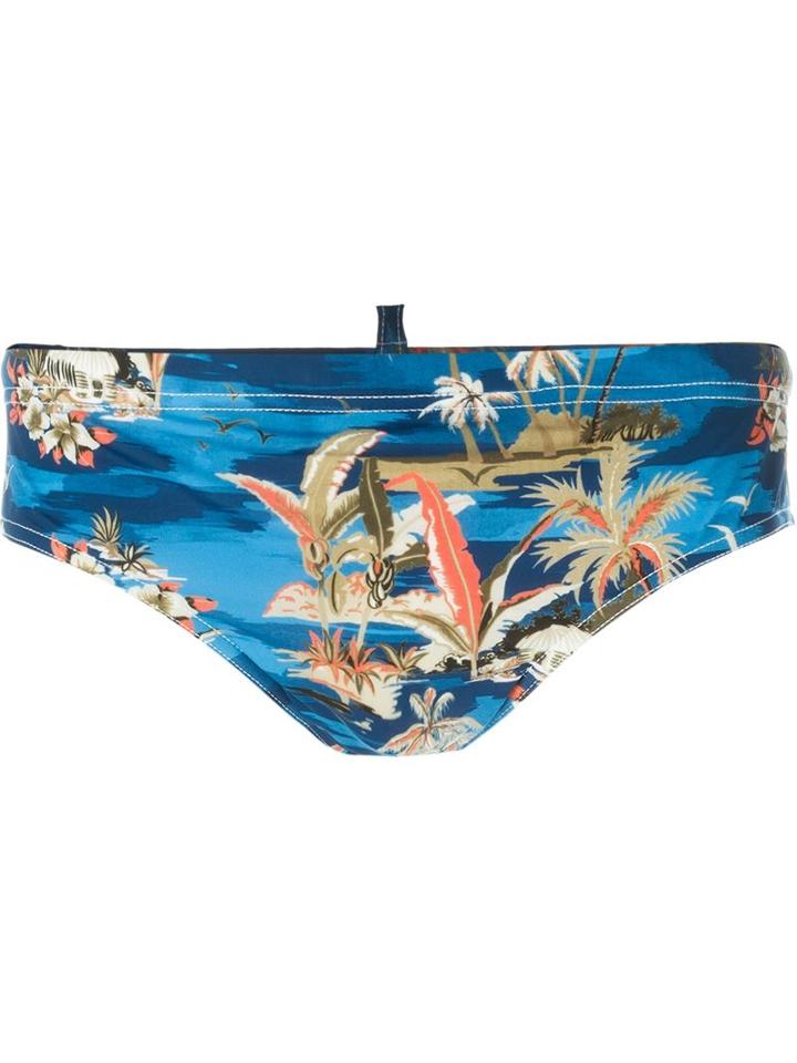 Dsquared2 Floral Print Swim Trunks, Men's, Size: 48, Blue, Polyamide/spandex/elastane
