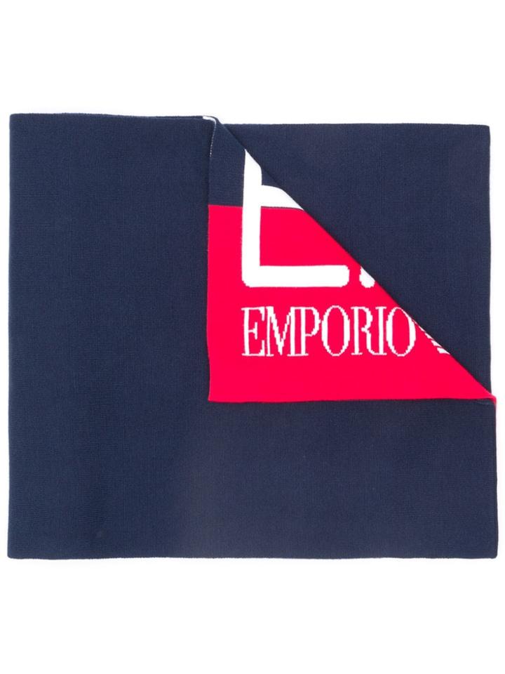 Ea7 Emporio Armani Logo Ribbed Scarf - Blue