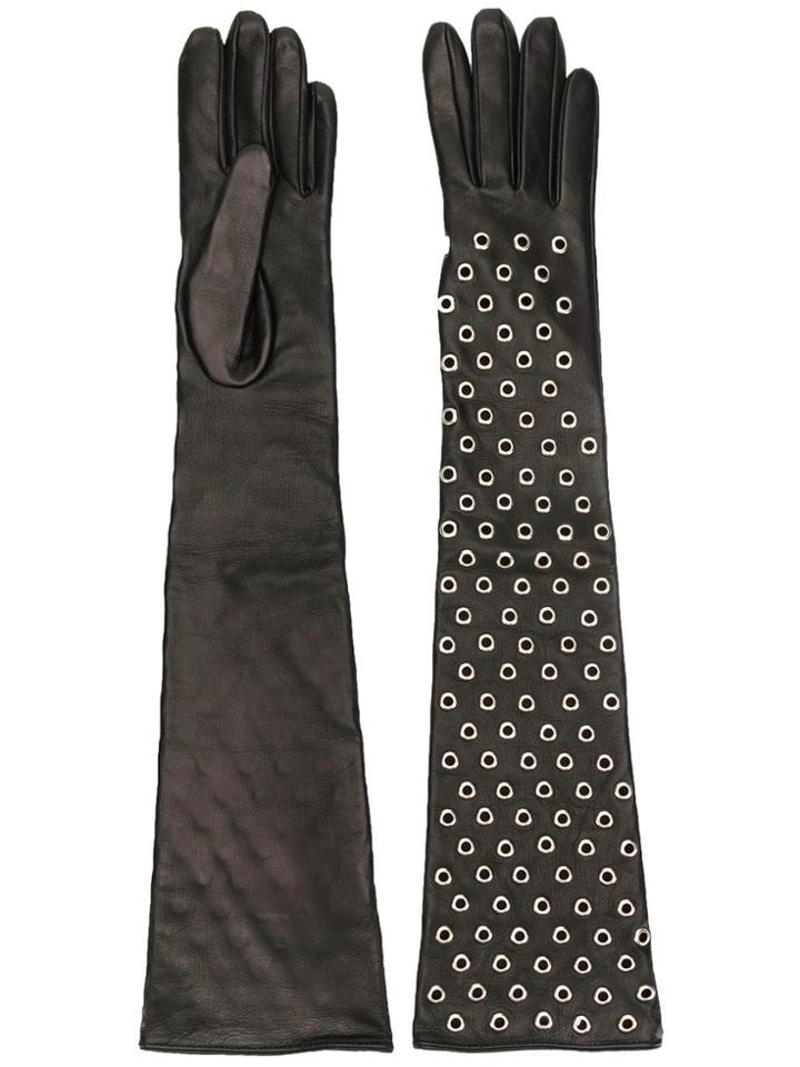Manokhi Eyelet Embellished Gloves - Black
