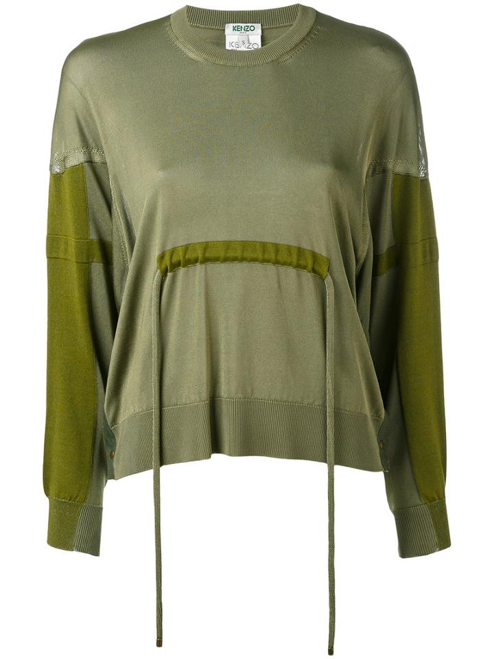 Kenzo - Panelled Tie Waist Sweater - Women - Cotton/polyethylene/viscose - M, Green, Cotton/polyethylene/viscose