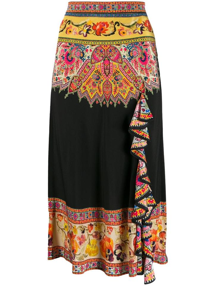 Etro Embroidered Frill-trim Skirt - Black
