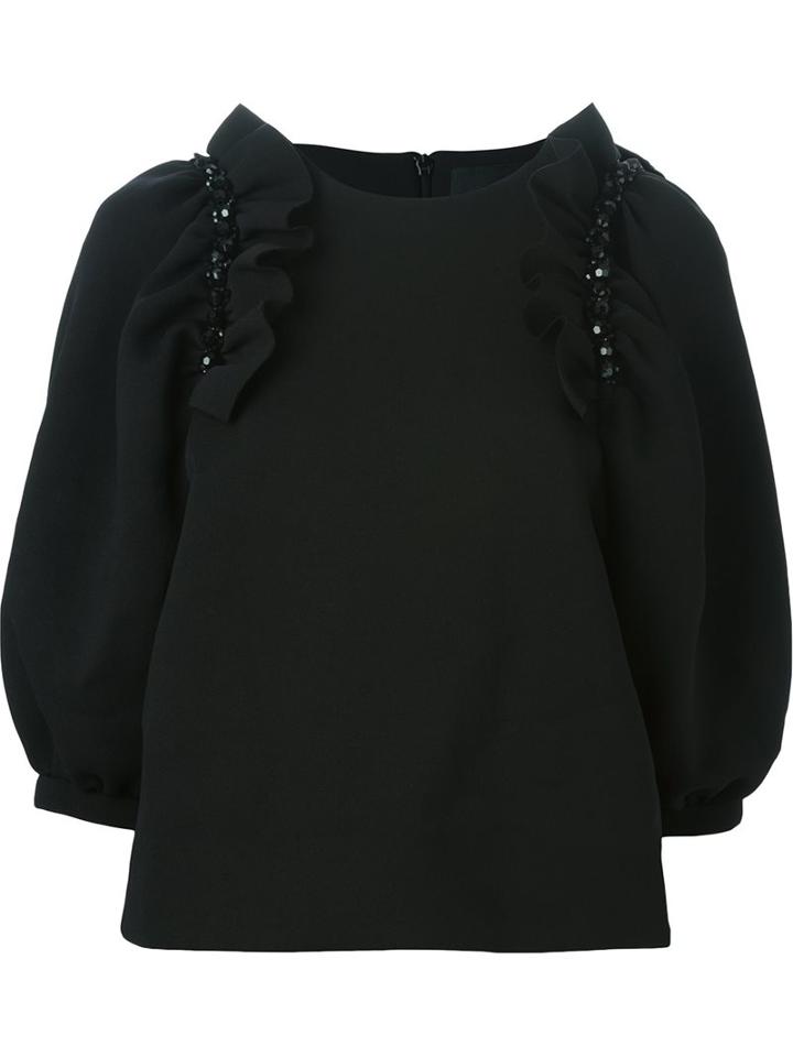 Simone Rocha Embellished Bishop Sleeve Top, Women's, Size: 10, Black, Polyamide/spandex/elastane