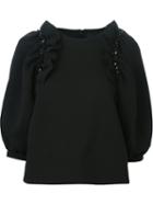 Simone Rocha Embellished Bishop Sleeve Top, Women's, Size: 10, Black, Polyamide/spandex/elastane