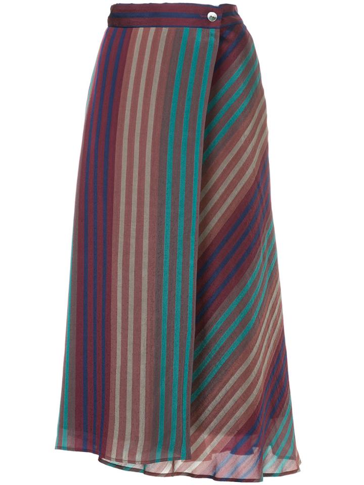 Cityshop Striped Asymmetric Long Skirt - Brown