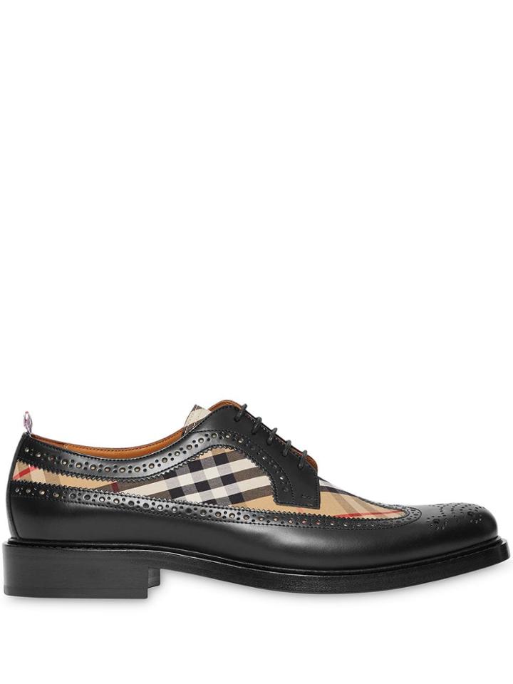 Burberry Brogue Detail Leather And Vintage Check Derby Shoes - Black