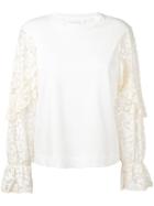 See By Chloé - Lace Sleeve Sweater - Women - Cotton - M, White, Cotton