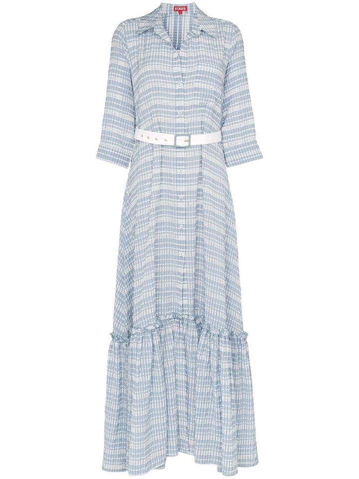 Staud Button-down Belted Cotton Blend Maxi Dress - Blue