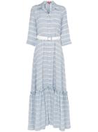 Staud Button-down Belted Cotton Blend Maxi Dress - Blue