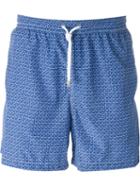 Kiton Square Print Swim Shorts, Men's, Size: 50, Blue, Polyester