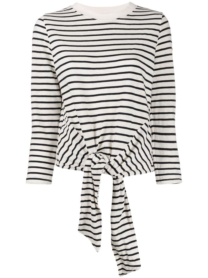 Current/elliott Tie Front Striped Sweatshirt - White