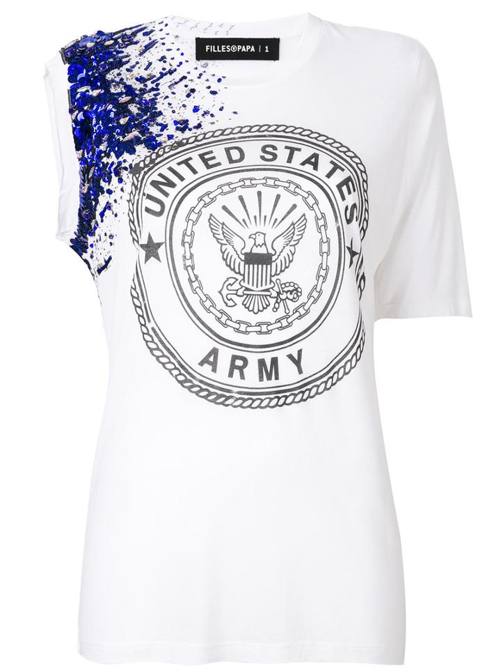 Filles A Papa - Asymmetric Embellished T-shirt - Women - Modal - 0, White, Modal