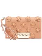 Zac Zac Posen Large Flower Embellished Clutch, Women's, Brown, Calf Leather