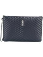 Saint Laurent Quilted Monogram Clutch - Blue