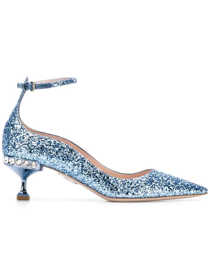 Miu Miu Glitter Pointed Pumps - Blue