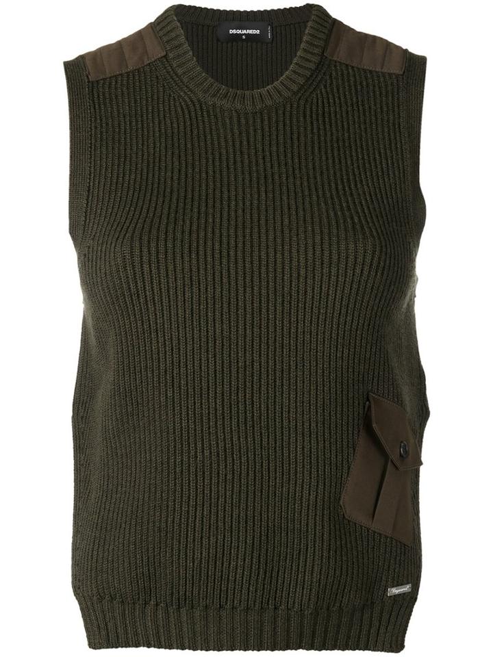 Dsquared2 Rib Knit Sleeveless Top, Size: Medium, Green, Cotton/spandex/elastane/wool