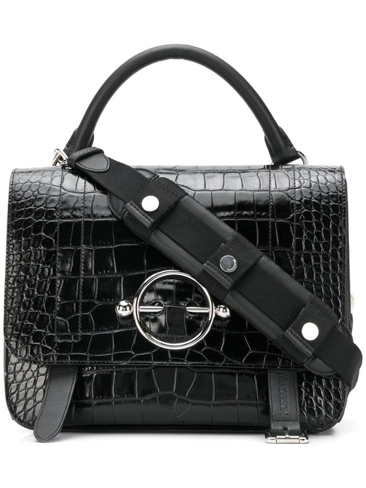 Jw Anderson Crocodile Effect Large Disc Satchel - Black