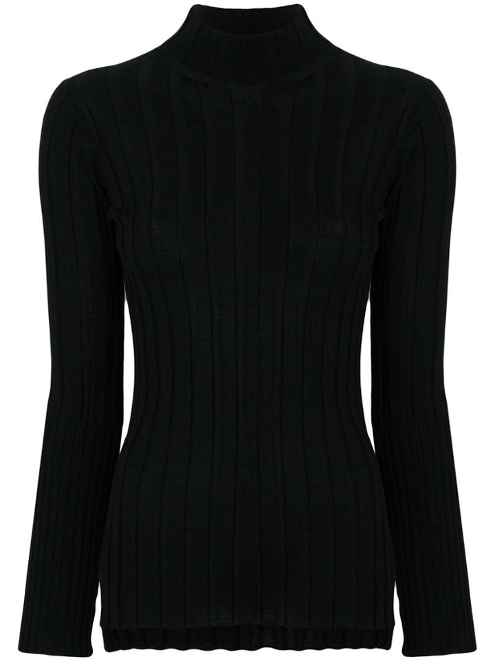 Theory Fitted Ribbed Knit Sweater - Black