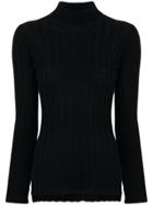 Theory Fitted Ribbed Knit Sweater - Black