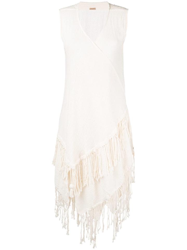Caravana Fringed Sleeveless Coat - Nude & Neutrals