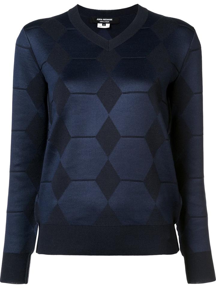 Junya Watanabe Comme Des Garçons Diamond Panel V-neck Jumper - Blue