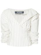 Jacquemus Striped Ruffled-sleeve Blouse, Women's, Size: 34, White, Cotton/linen/flax