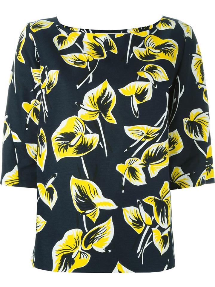 Marni Floral Print Top, Women's, Size: 42, Blue, Cotton/linen/flax