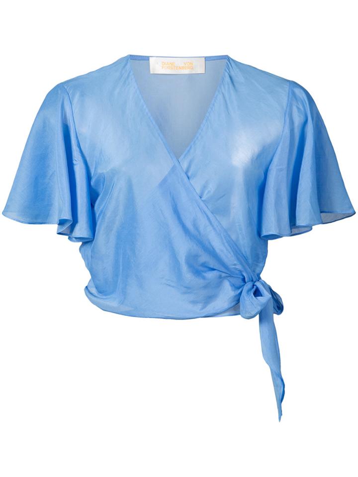 Dvf Diane Von Furstenberg Flared Sleeve Cropped Top - Blue