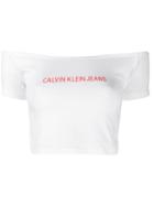 Calvin Klein Jeans Bardot Logo Print Top - White