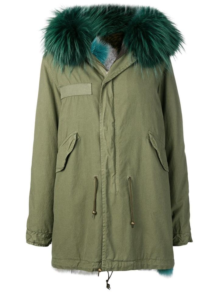 Liska Fox Fur Trim Hooded Parka - Green