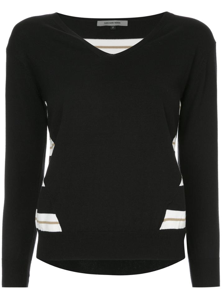 Han Ahn Soon Striped Panel Top - Black