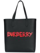 Burberry Graffiti Print Bonded Leather Tote - Black