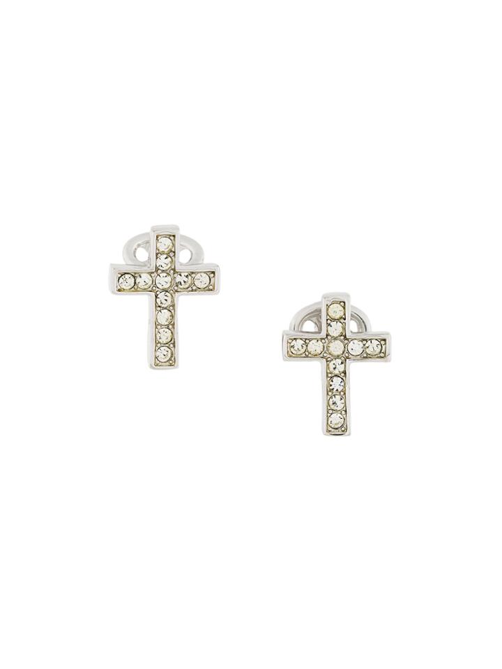 Nina Ricci Vintage Embellished Cross Clip-on Earrings - Metallic