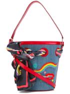 Olympia Le-tan - Smoking Lip Embroidered Bucket Tote - Women - Silk/cotton/calf Leather/glass - One Size, Blue, Silk/cotton/calf Leather/glass