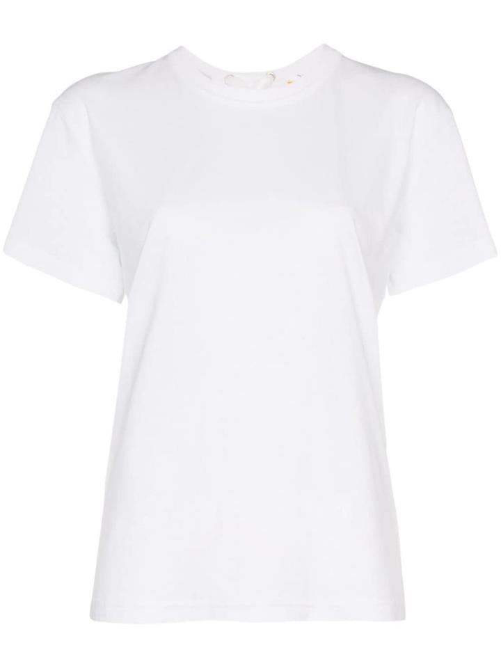 Moncler Lace-up Logo Embossed Cotton T-shirt - White