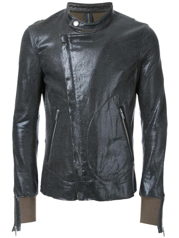 Miharayasuhiro Coated Zipped Jersey Jacket, Men's, Size: 44, Black, Cotton